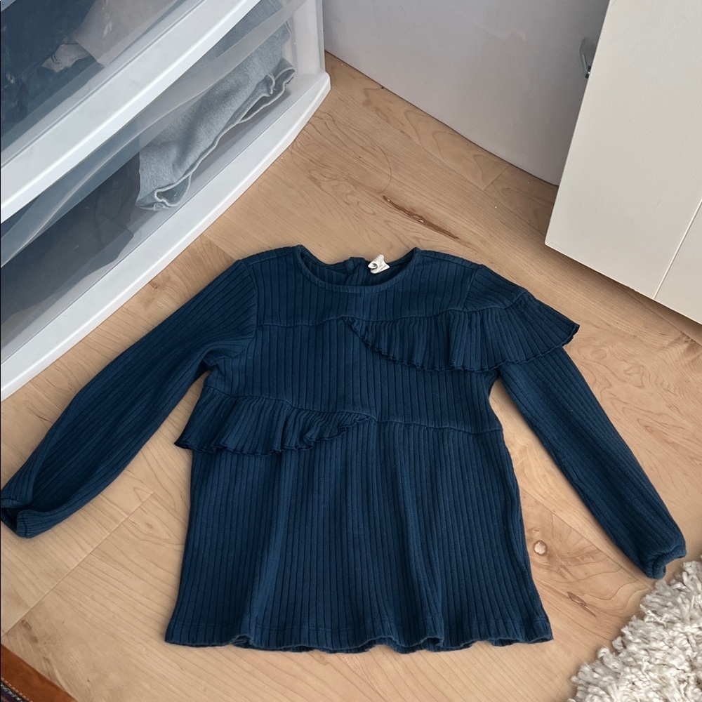 kate quinn Navy Ribbed Long-Sleeve Top with Ruffles 3T